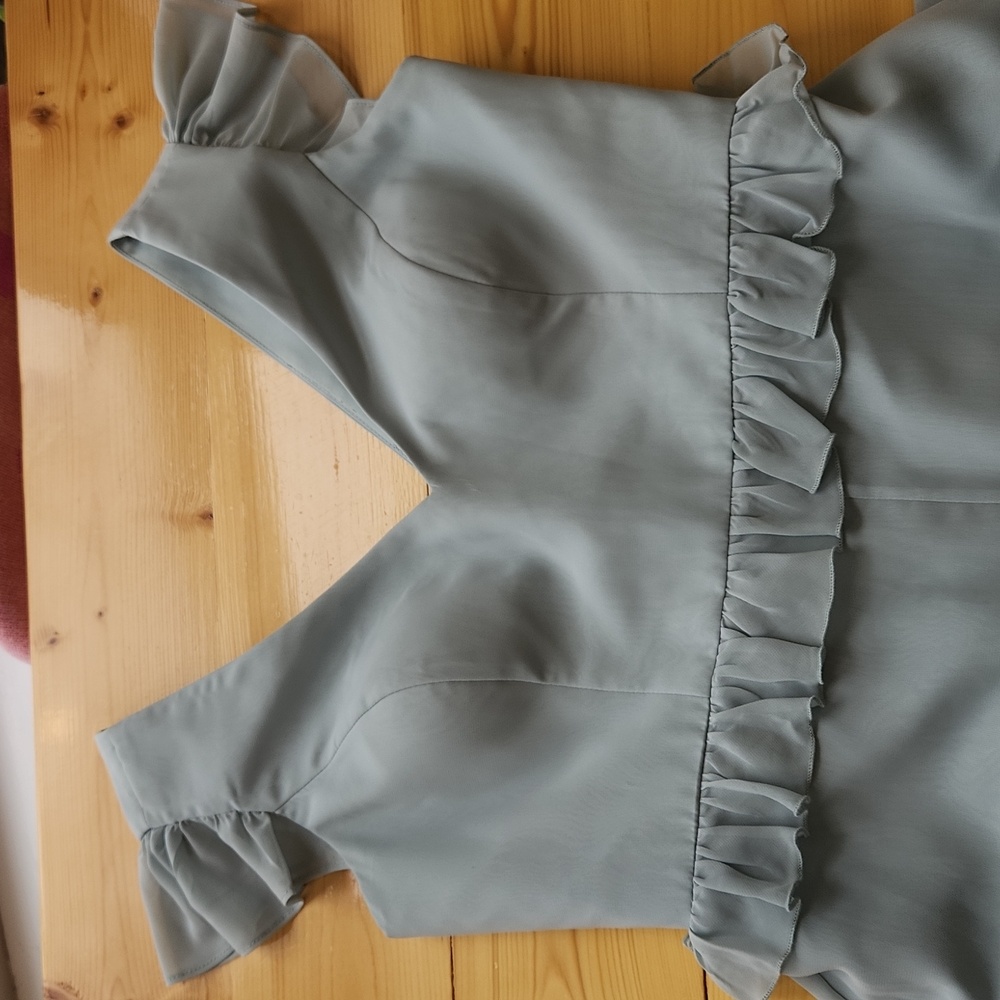 Revelry Amelia Formal Chiffon Bridesmaid Dress Tiered Ruffles Sage Size 14 - Picture 16 of 16
